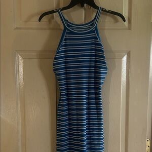 Derek Heart Blue and White Striped Midi Dress halter sz small S
